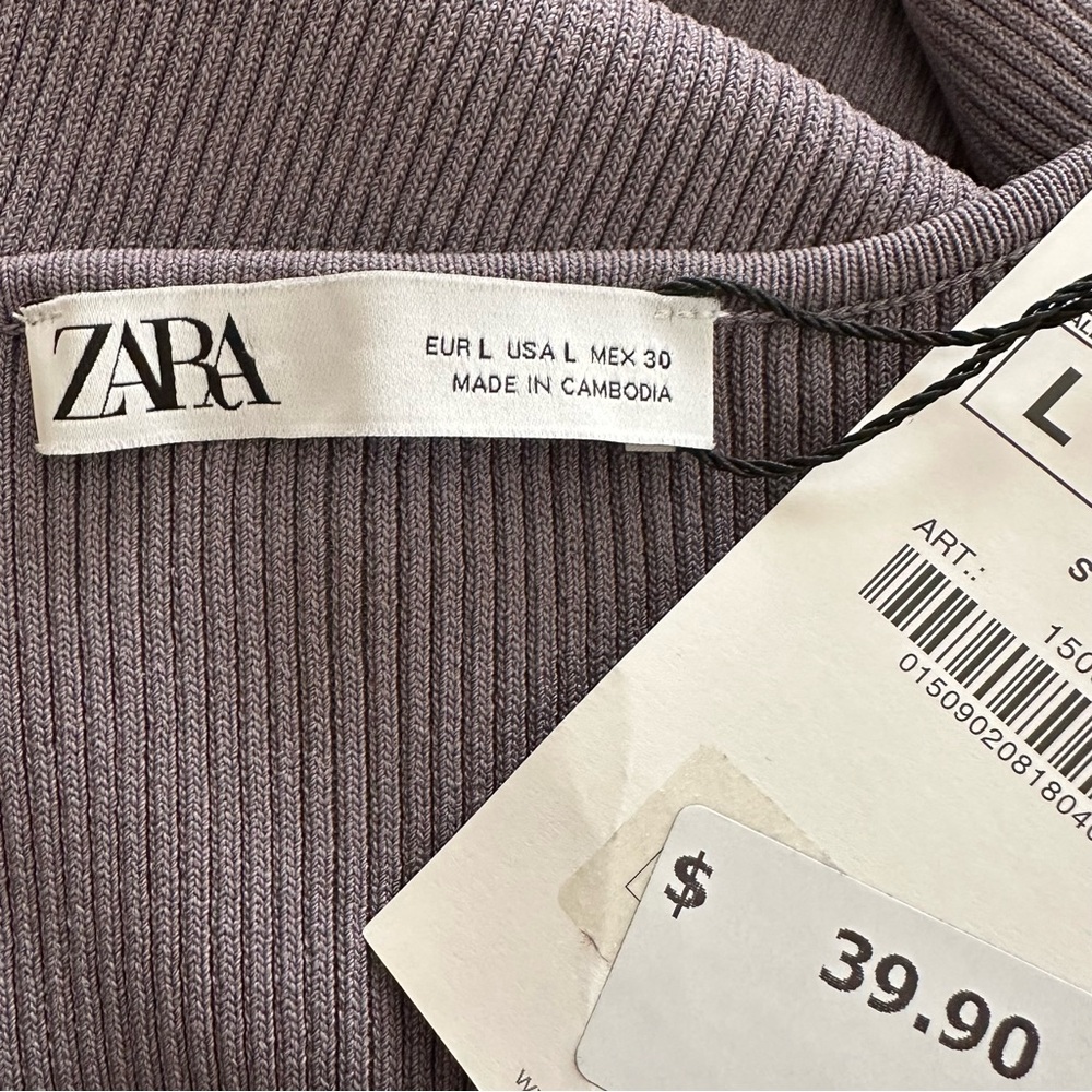 Zara Gray Ribbed Knit 2 Piece Skirt & Top Set With Side Opening & Tie Size NWOT - Picture 8 of 10